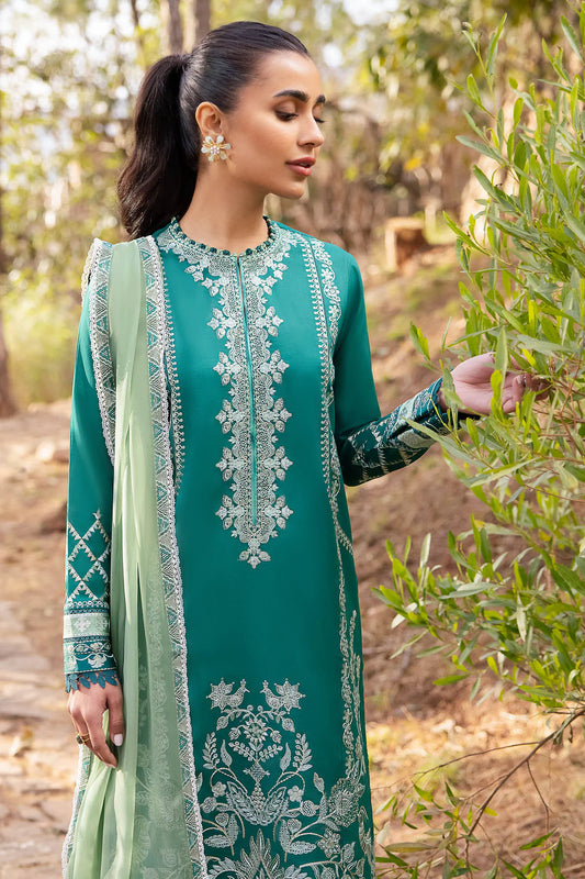 Introducing the captivating 'Vejah' in a bejeweled teal canvas adorned with tonal ivory embroidery rayna 004